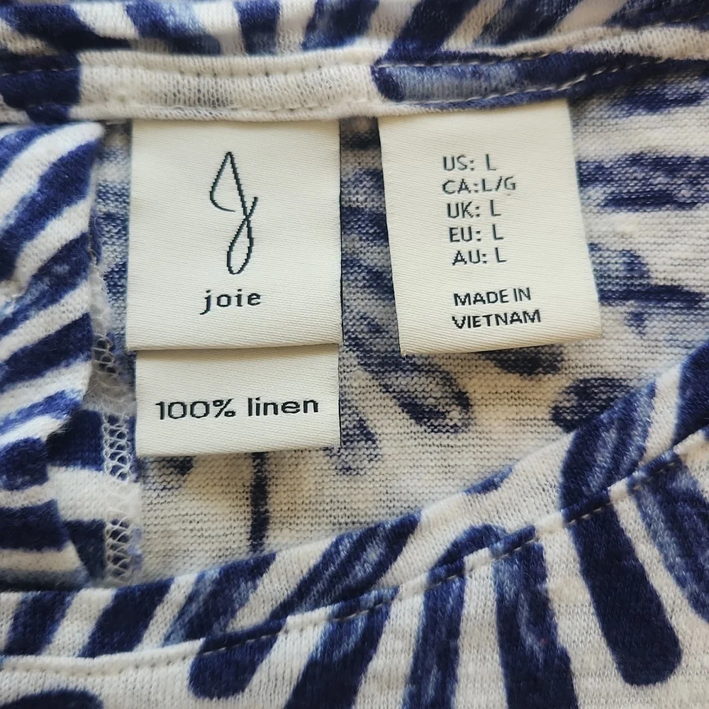 Joie 100% Linen Blouse Cap Sleeve Coastal White Blue L - Picture 5 of 16